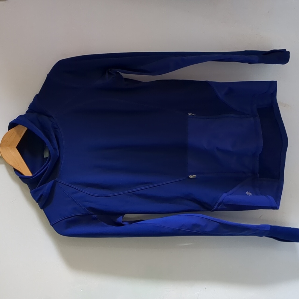 Athleta Top Long Sleeve Blue Hooded With Kangaroo Pocket XS